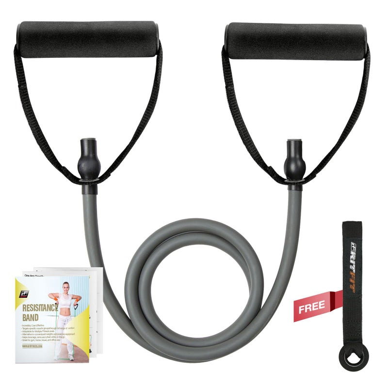 RitFit Single Resistance Exercise Band with Comfortable Handles - Ideal for Physical Therapy, Strength Training, Muscle Toning - Foam Padding Door Anchor and Starter Guide Included (Gray(35-40lbs)) - Image 1